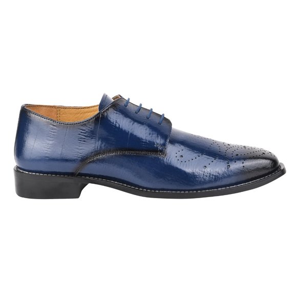 LIBERTYZENO Mens Perforated Toe EEL Print Genuine Leather Oxford Dress S… - Picture 5 of 7